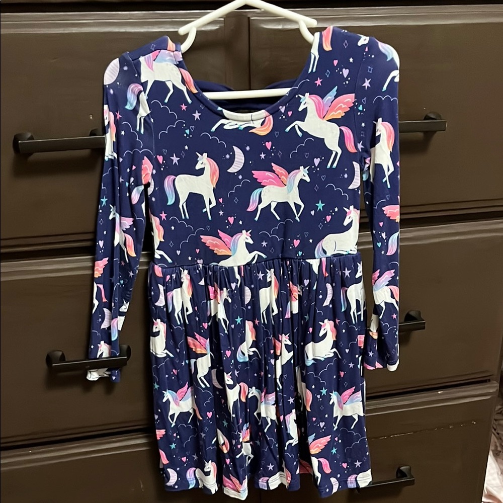 Little Sleepies Unicorn Dress - Navy and Pink